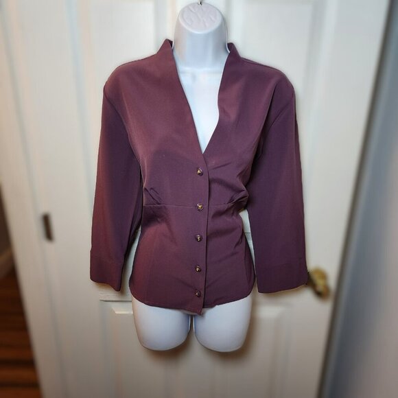 Covington Women’s Size Large Purple Stretch Button Front Blouse 3/4 Sleeve Fitte - Picture 2 of 10